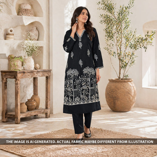Zari Sequins Thread Work Crepe Fabric - F6416