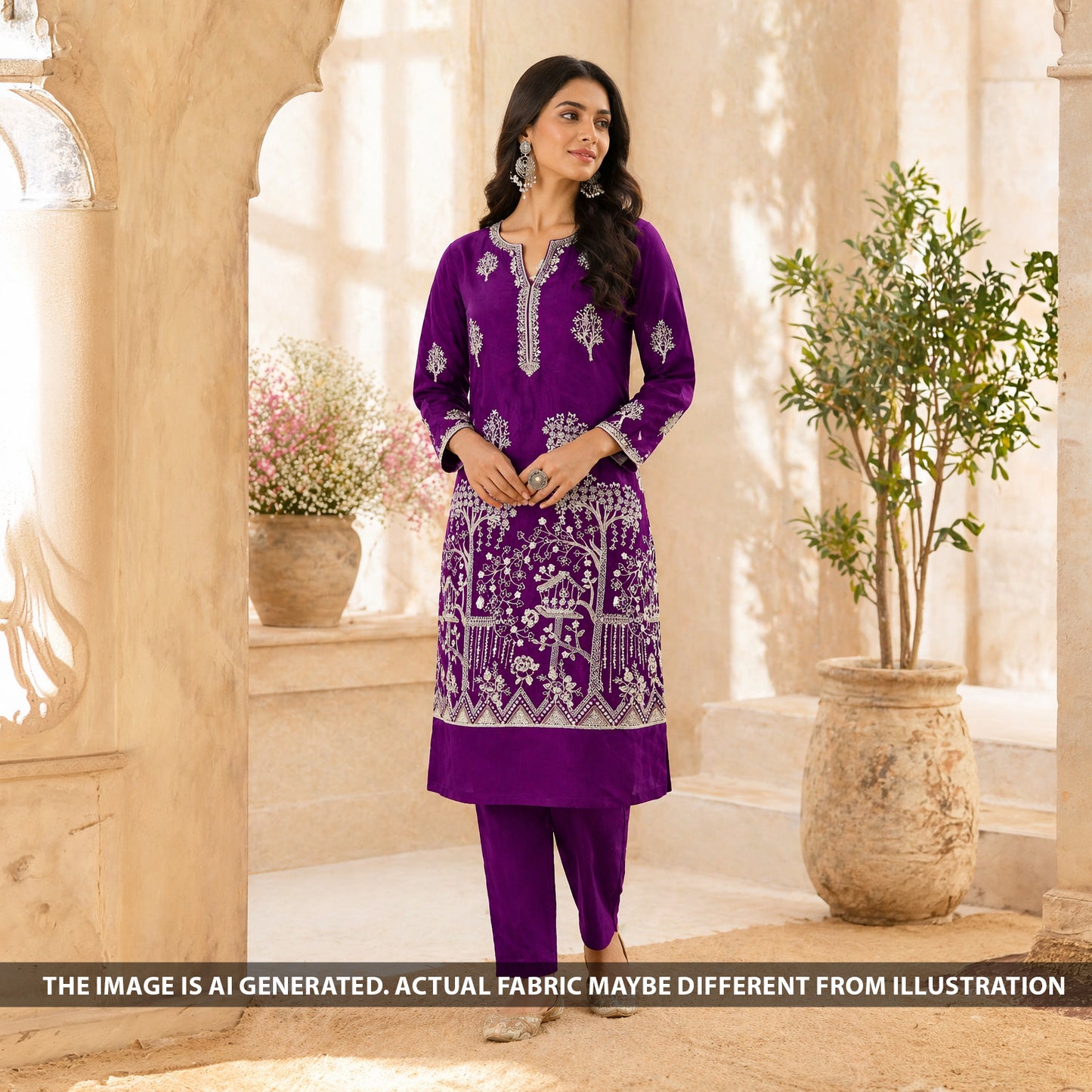 Zari Sequins Thread Work Crepe Fabric - F6414