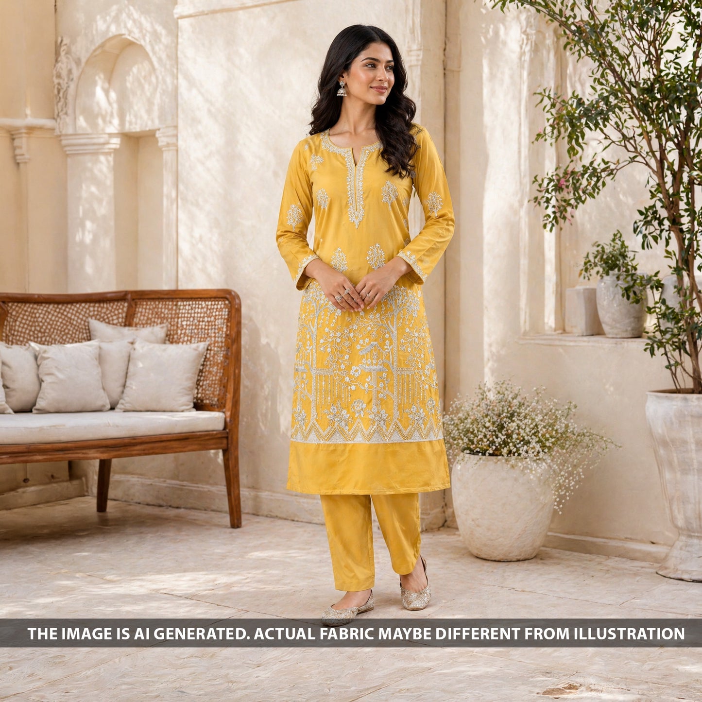 Zari Sequins Thread Work Crepe Fabric - F6415