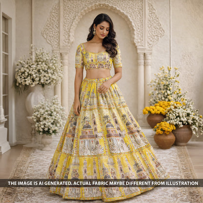 Positional Print Zari Sequins Embroidered Dola Silk Fabric - F6296
