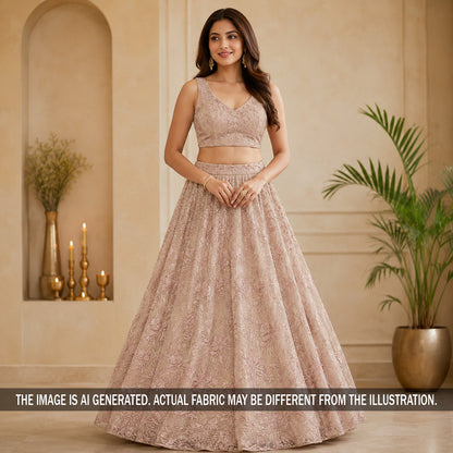 Zari Sequins Thread Embroidered Georgette Fabric - F7200