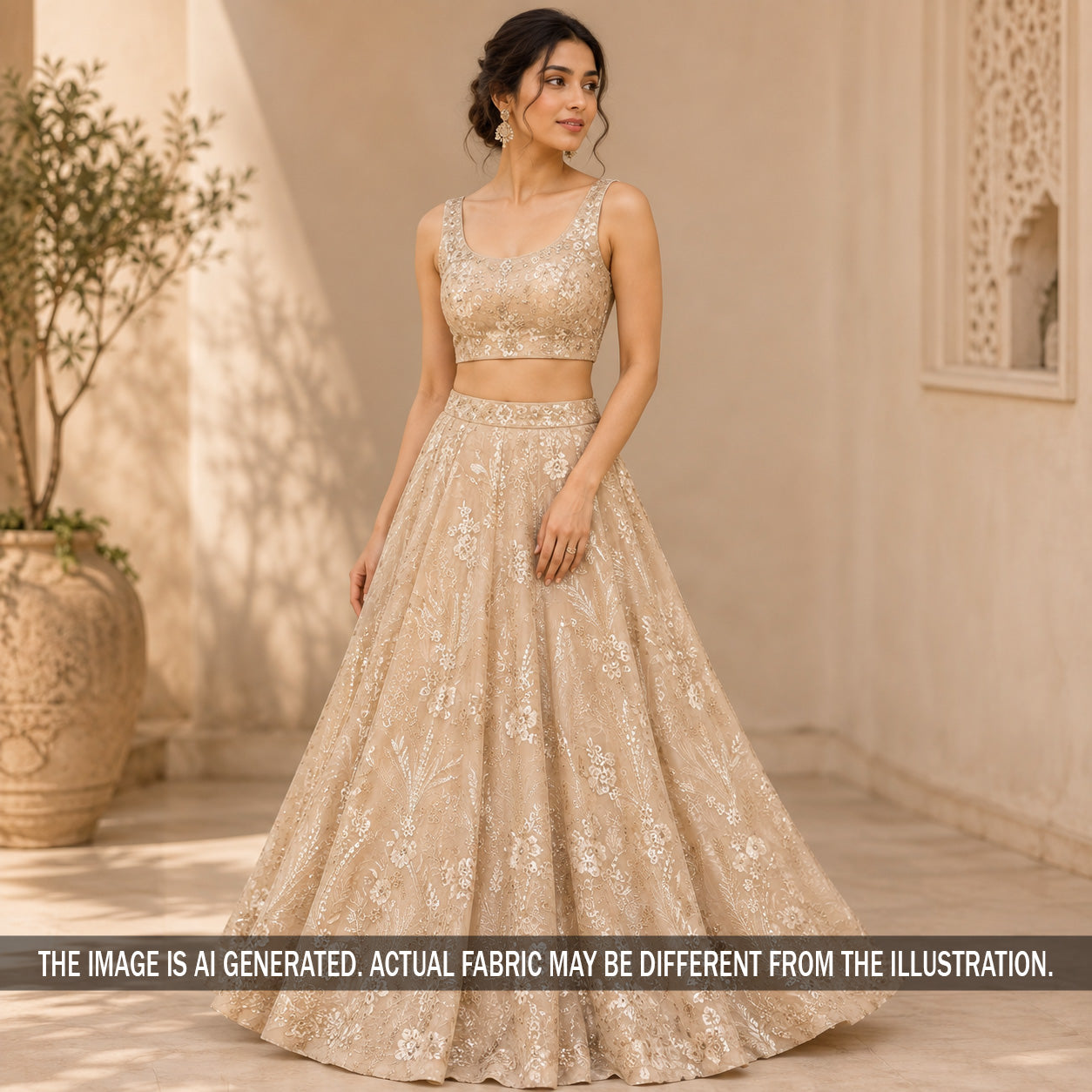 Zari Sequins Thread Embroidered Georgette Fabric - F7201