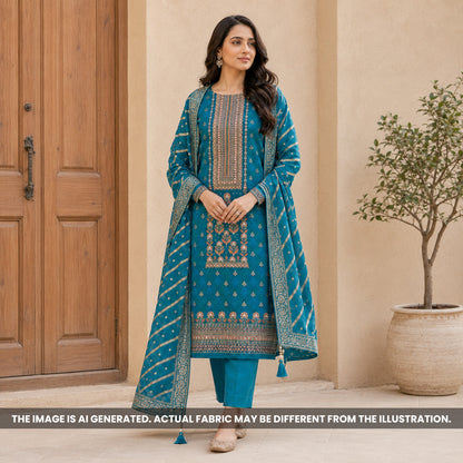 Teal Blue Upada Silk Suit Set - US10