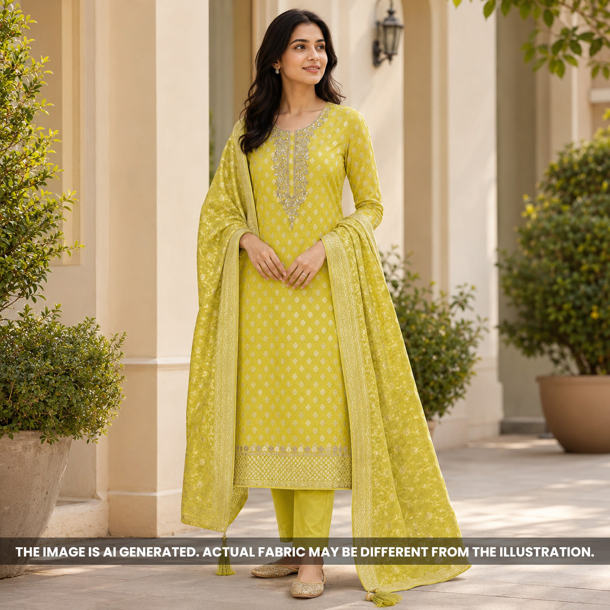 Olive Green Upada Silk Unstitched Suit Set - US11