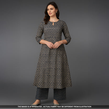 Kalamkari Print Cambric Cotton Fabric- F4720