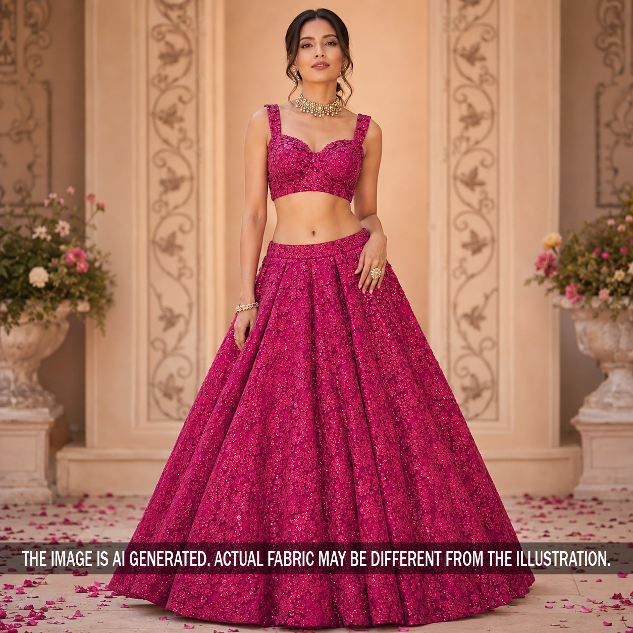 Thread Sequins Embroidered Net Fabric - F7205