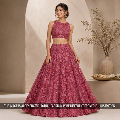 Thread Sequins Embroidered Net Fabric - F7212