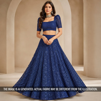 Thread Sequins Embroidered Net Fabric - F7214