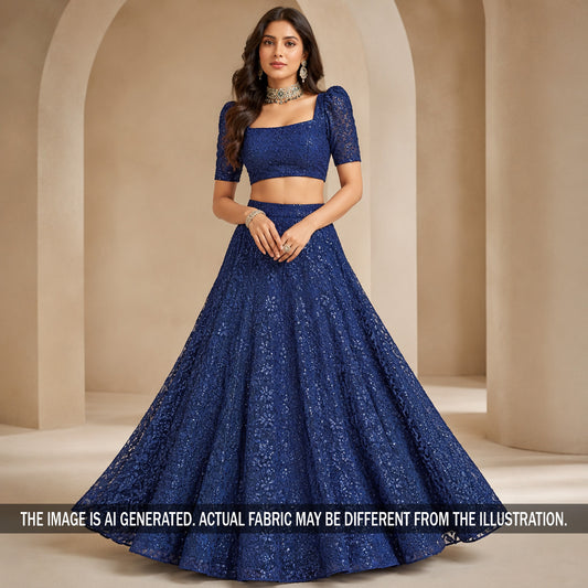 Thread Sequins Embroidered Net Fabric - F7214