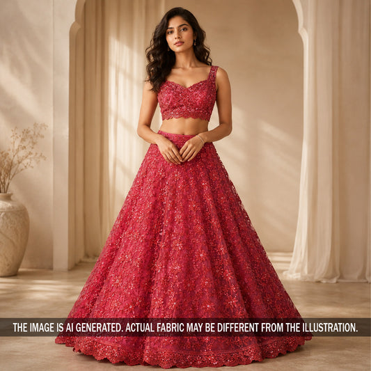 Thread Sequins Embroidered Net Fabric - F7213