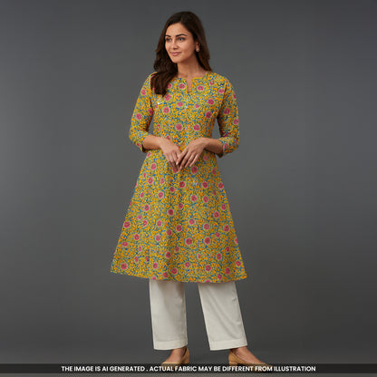 Kalamkari Print Cambric Cotton Fabric- F4740