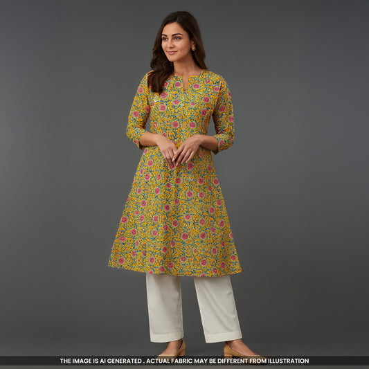 Kalamkari Print Cambric Cotton Fabric- F4740