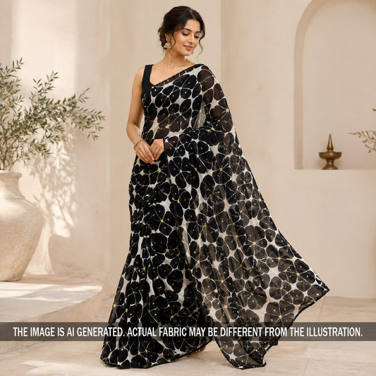 Printed Pasted Sequins Georgette Fabric - F7221