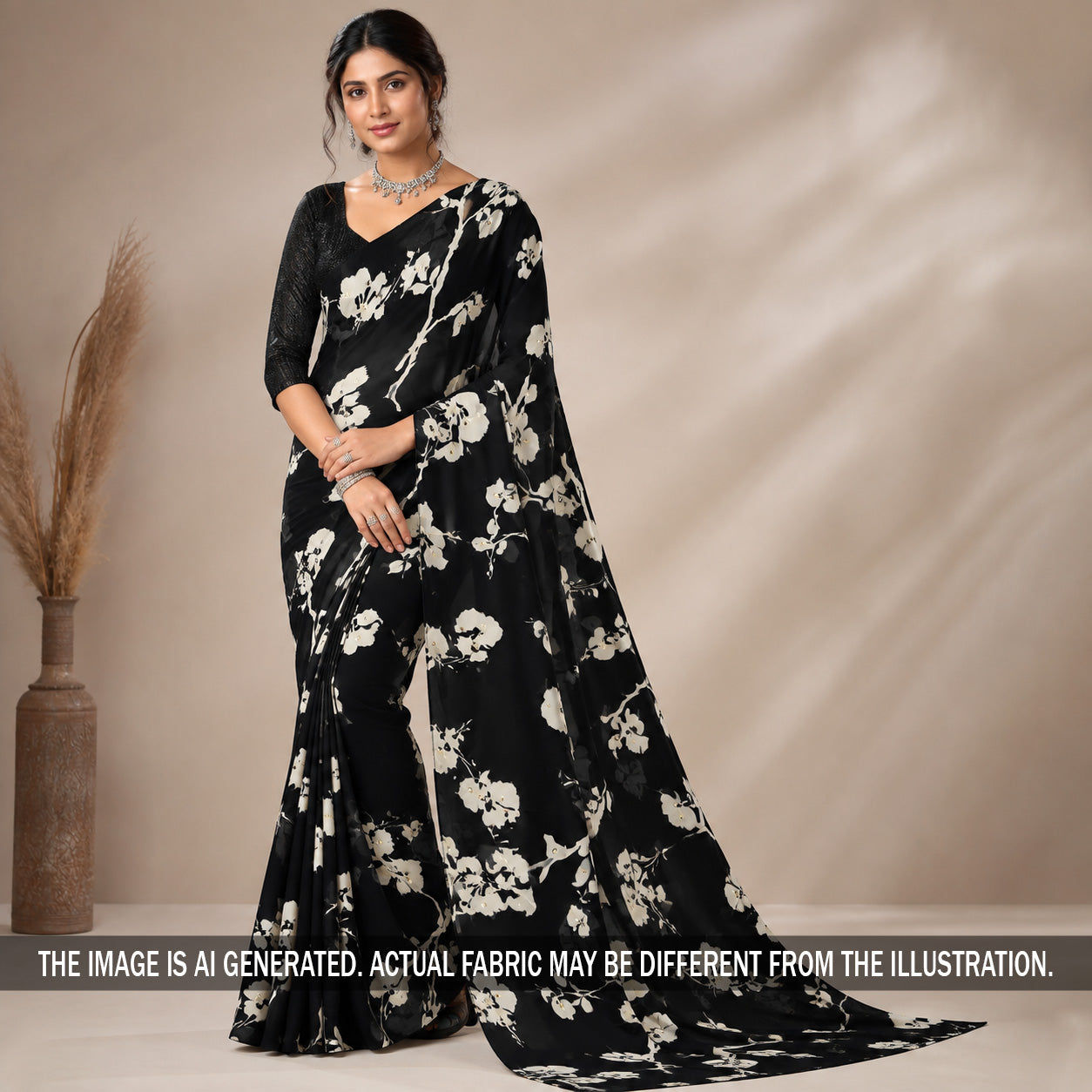 Printed Pasted Sequins Georgette Fabric - F7220