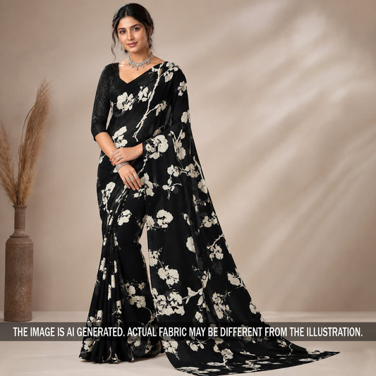 Printed Pasted Sequins Georgette Fabric - F7220