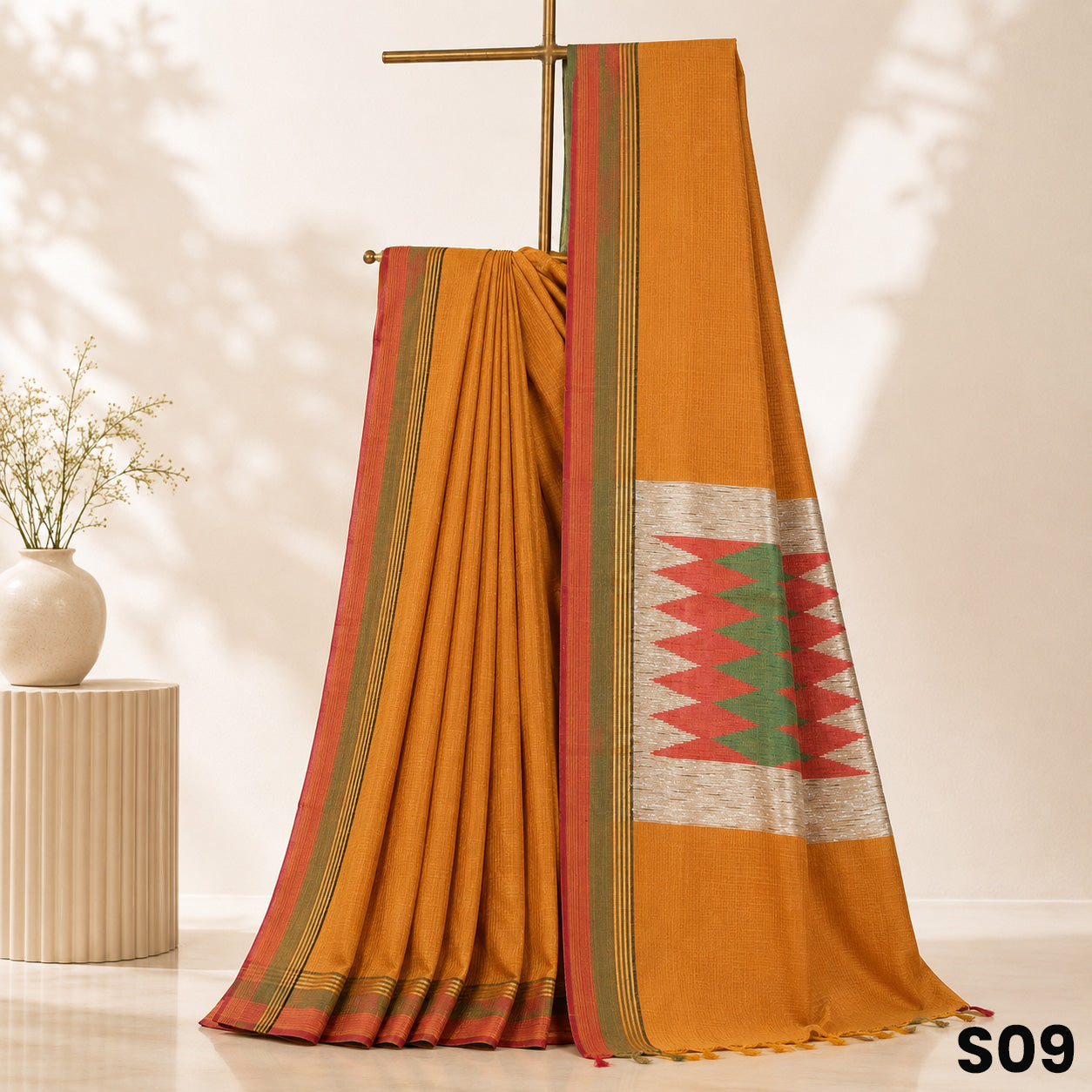 Mustard Dupion Silk Saree - S09