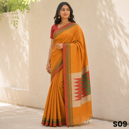 Mustard Dupion Silk Saree - S09