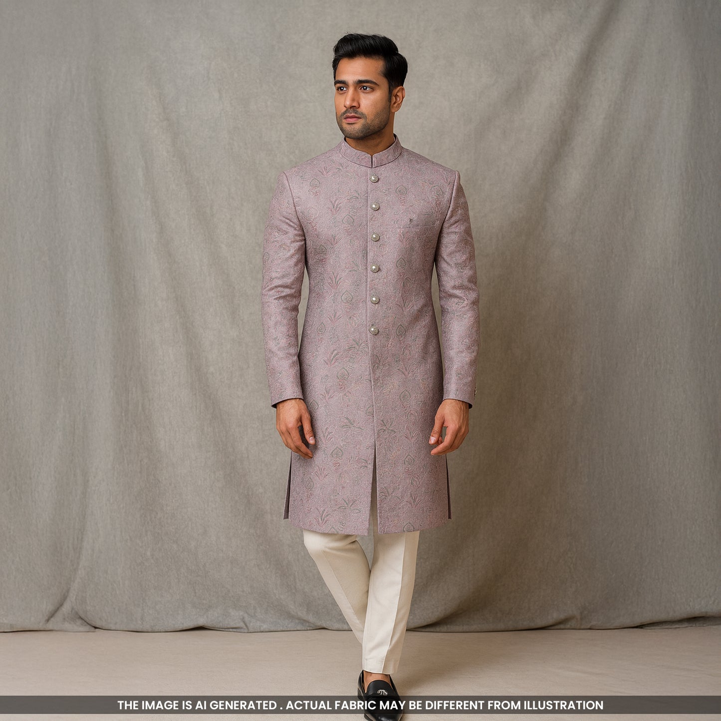 Thread Sequins Embroidered Cotton Silk Fabric- F4759