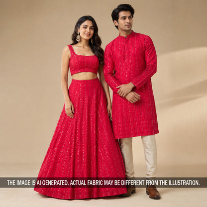 Thread Sequins Embroidered Dola Silk Fabric - F7255