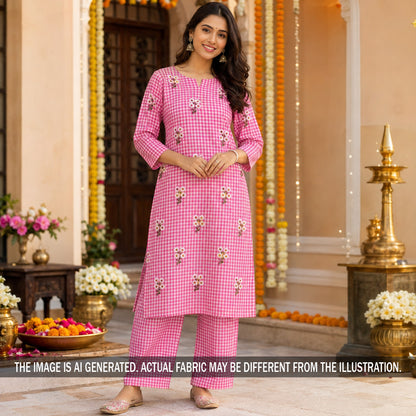 Thread Embroidered Linen Fabric - F7127