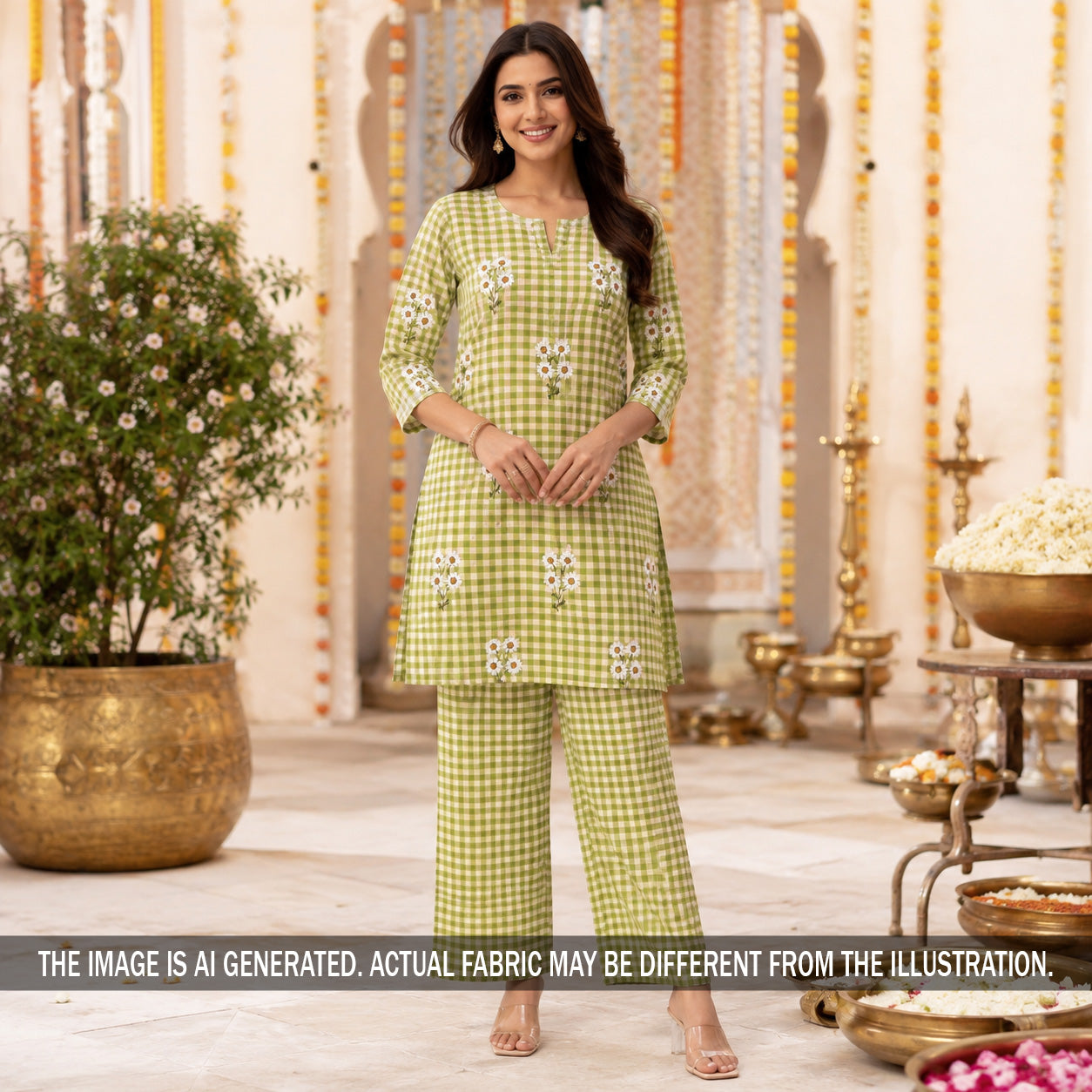 Thread Embroidered Linen Fabric - F7126