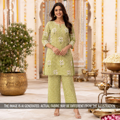 Thread Embroidered Linen Fabric - F7126