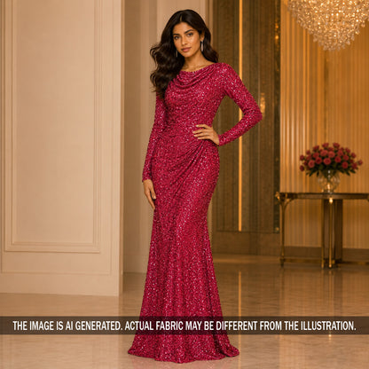 Cut Dana Pearl Sequins Embroidered Lycra Velvet Fabric - F7266
