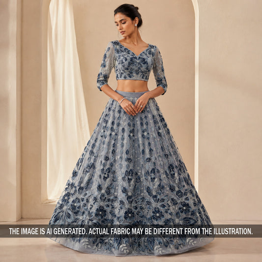 Imported Cut Dana Pearls Embroidered Applique work Net Fabric - F7268