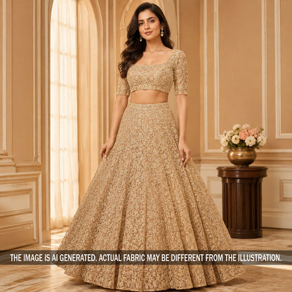 Thread Sequins Embroidered Net Fabric - F7272