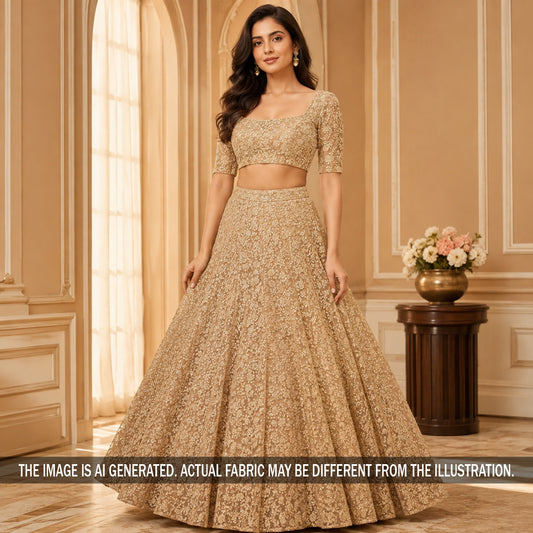 Thread Sequins Embroidered Net Fabric - F7272