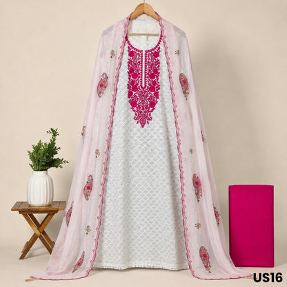 Off White Chanderi Self Jacquard Unstitched Suit Set - US16