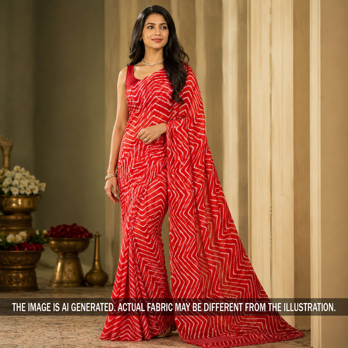 Zig Zag Print Dual Tone Chinnon Chiffon Fabric - F7286