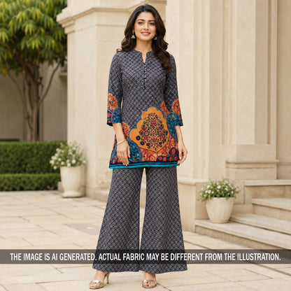 Digital Print Crepe Satin Fabric - F7289