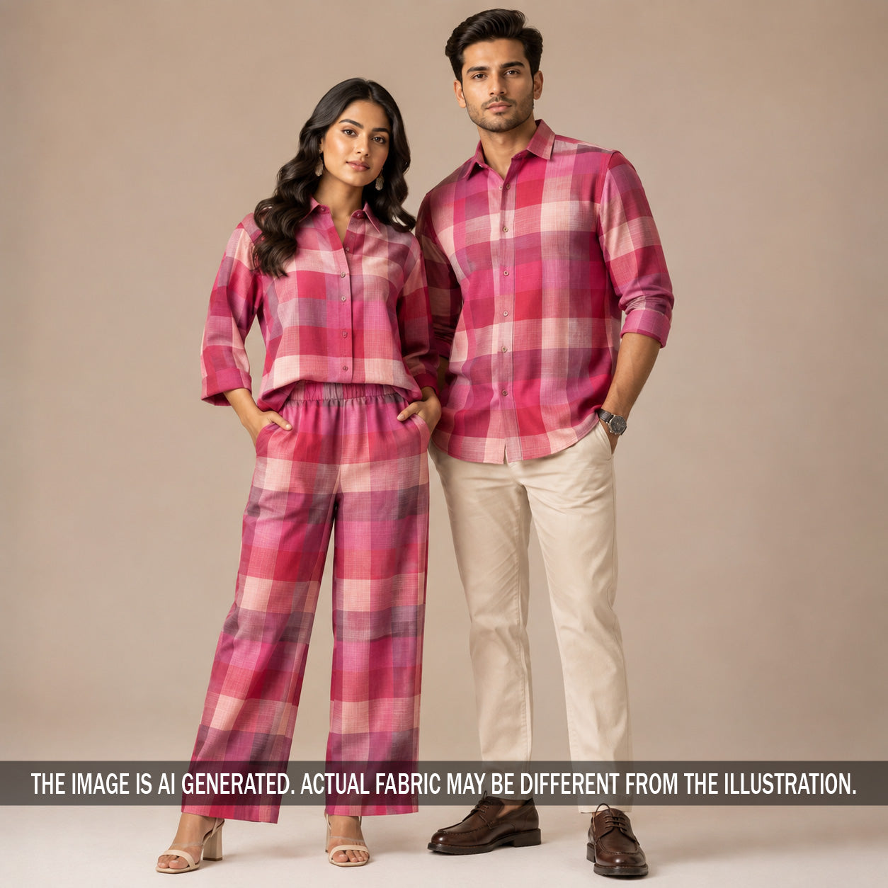 Multicolour Check Print Raw Silk Fabric - F7301