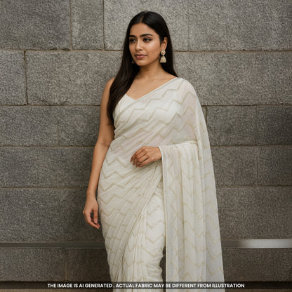 Zari Sequins Work Georgette Fabric- F4831