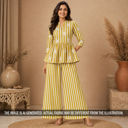 Thread Embroidered Linen Fabric - F7144