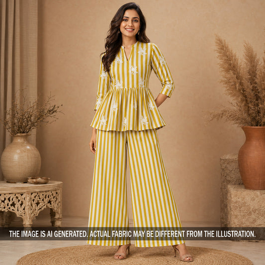 Thread Embroidered Linen Fabric - F7144
