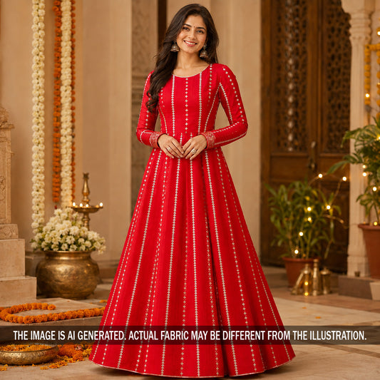 Zari Work Chanderi Silk Fabric - F7145