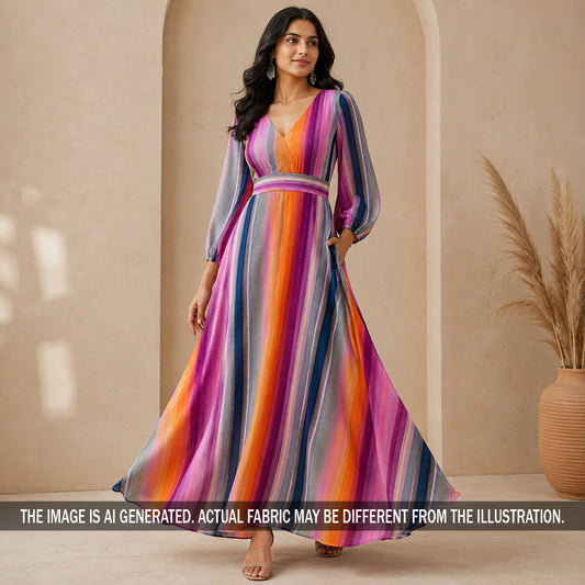 Multicolor Stripes Crepe Fabric - F7133