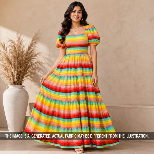 Multicolor Stripes Crepe Fabric - F7132