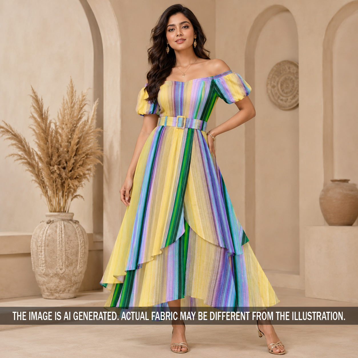 Multicolor Stripes Crepe Fabric - F7134
