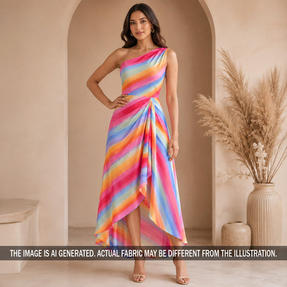 Multicolor Stripes Crepe Fabric - F7136