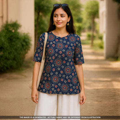 Ajrak Print Cambric Cotton Fabric- F4625