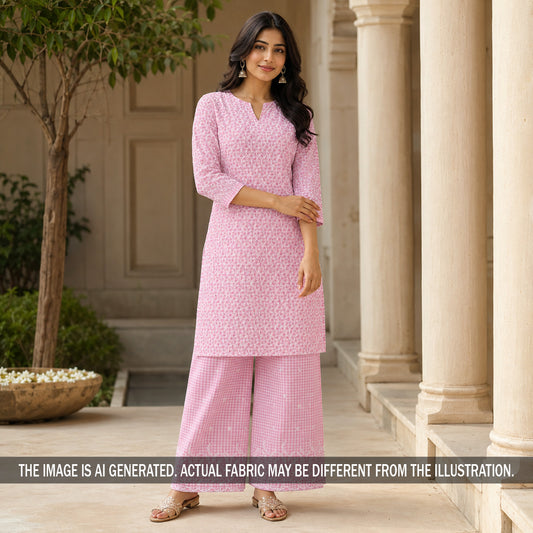 Check Thread Embroidered Cambric Cotton Fabric - F7155