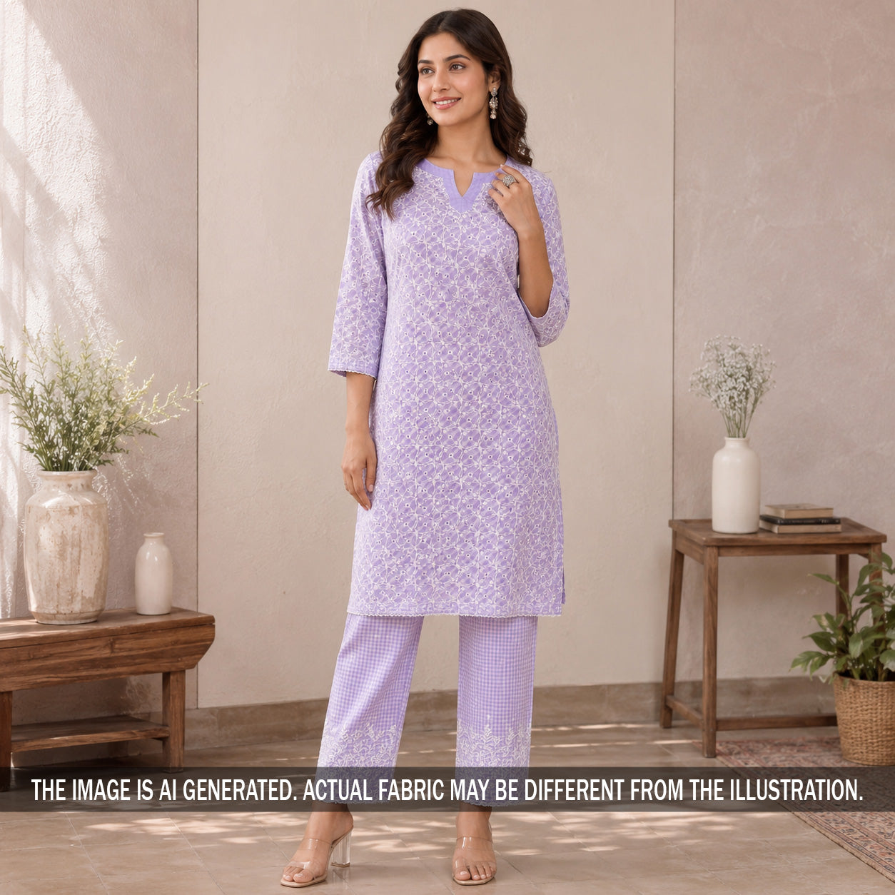 Check Thread Embroidered Cambric Cotton Fabric - F7157