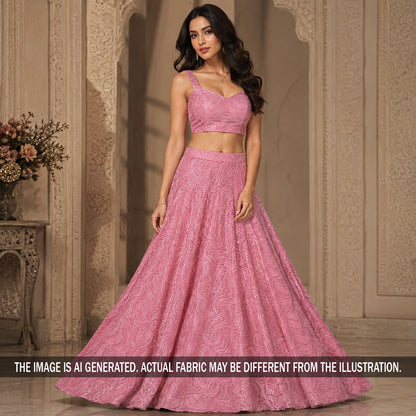 Thread Embroidered Zari Sequins Georgette Fabric - F7182