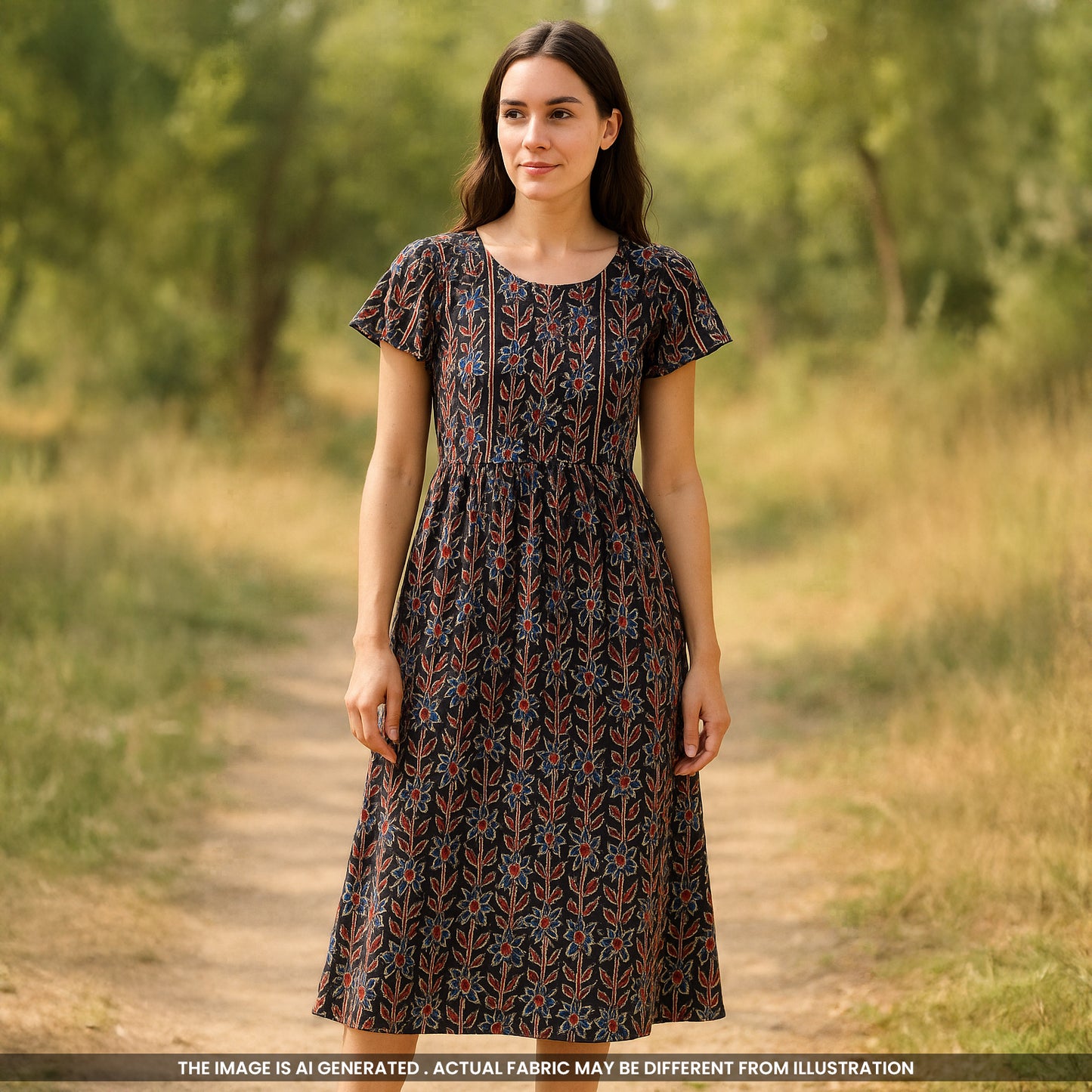 Printed Pintex Gota Patti Cotton Fabric- F4673