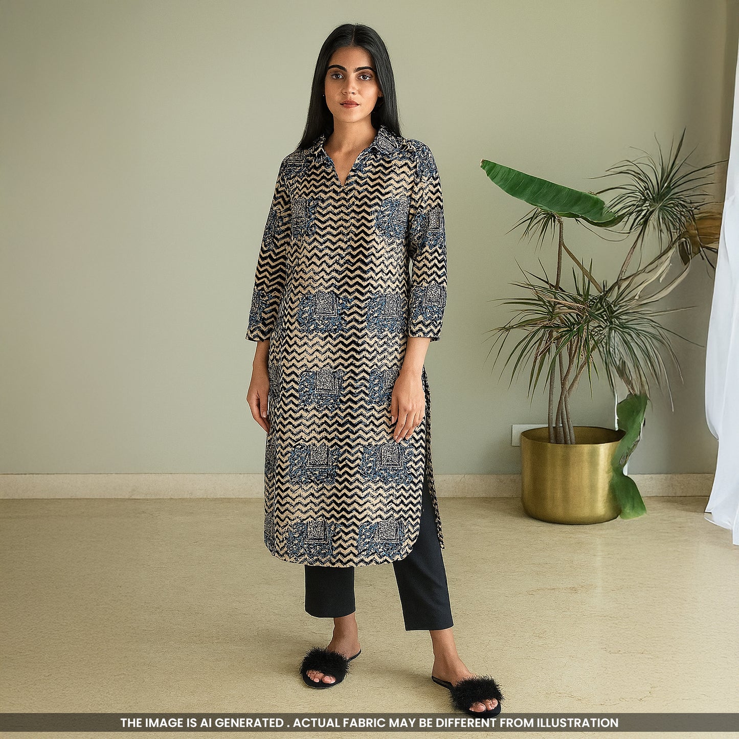 Kalamkari Print Handloom Cotton Fabric- F4693