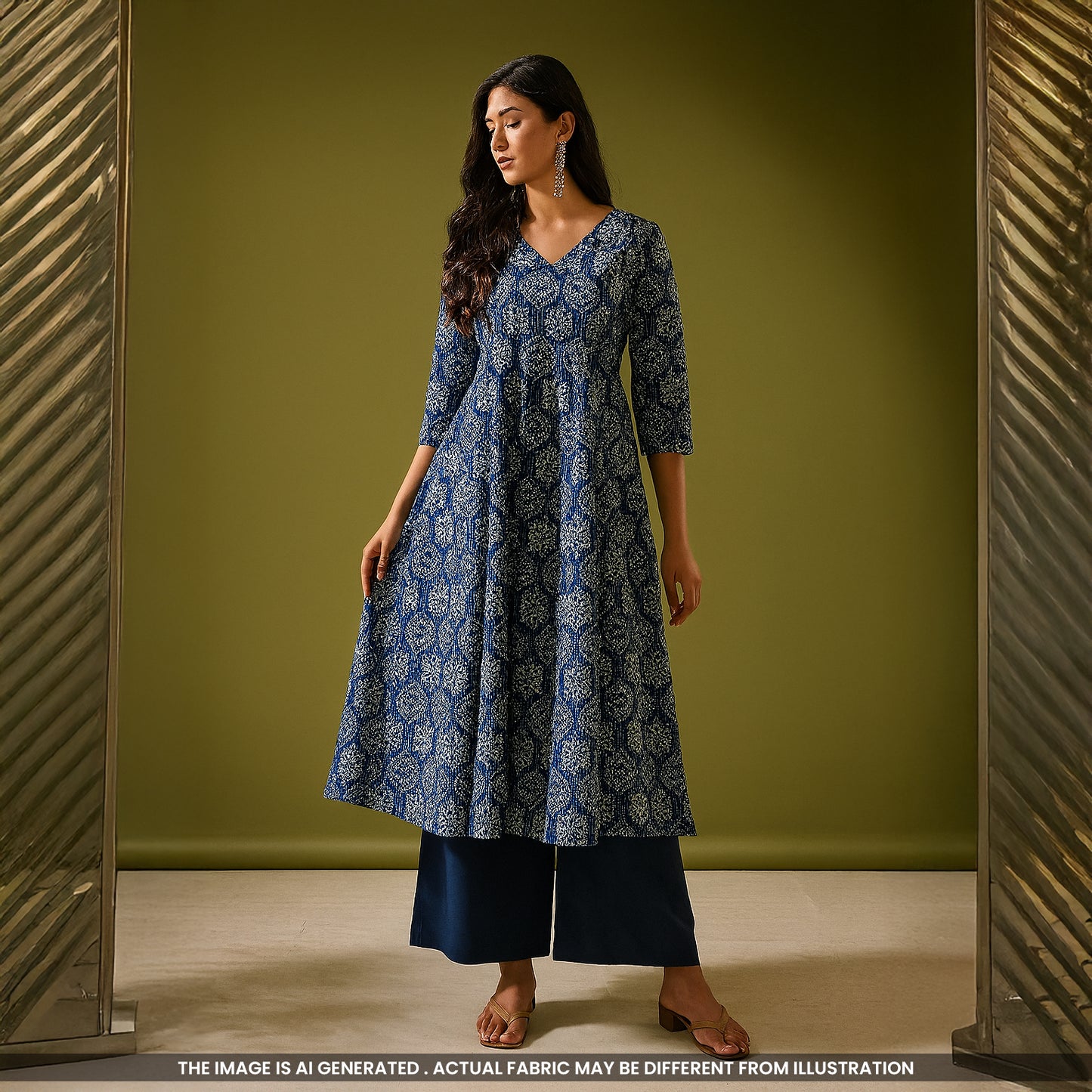 Printed Kantha Stich Cambric Cotton Fabric- F4695