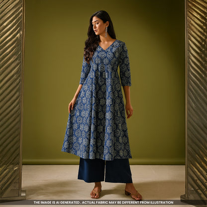 Printed Kantha Stich Cambric Cotton Fabric- F4695